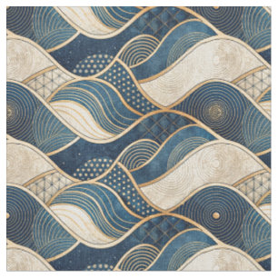 Moderne elegante Gold- und Blaugeometrische abstra Stoff