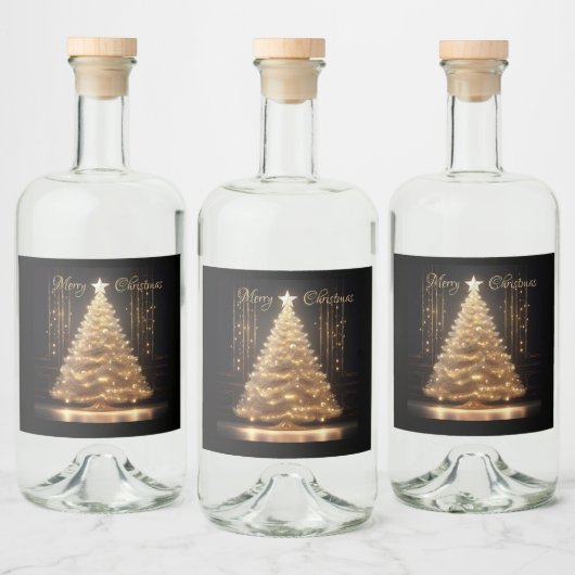 Moderne Elegante Gold Weihnachtsbaum Alkoholflaschenetikett (Flaschen)