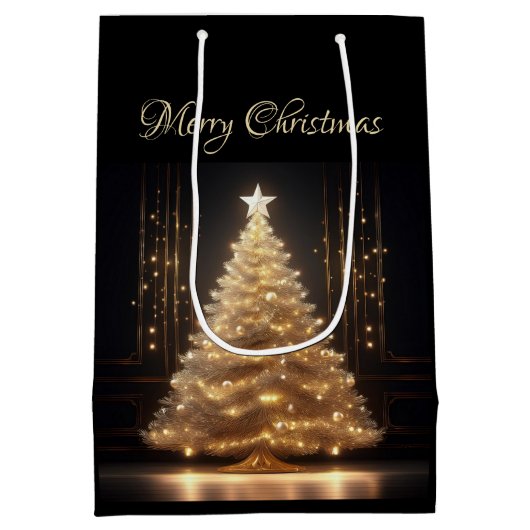 Moderne Elegante Gold Weihnachtsbaum Mittlere Geschenktüte (Rückseite)
