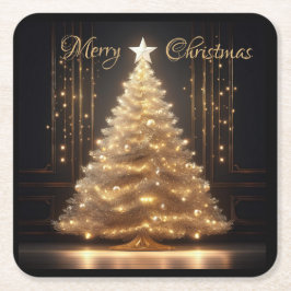 Moderne Elegante Gold Weihnachtsbaum Rechteckiger Pappuntersetzer