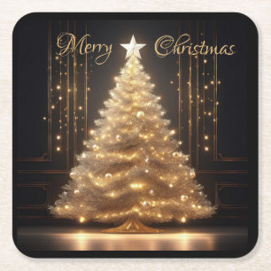 Moderne Elegante Gold Weihnachtsbaum Rechteckiger Pappuntersetzer