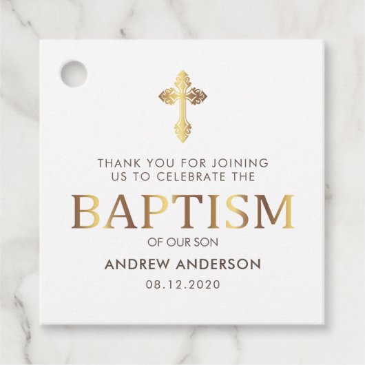 Moderne elegante Gold & White Taufe Vielen Dank Geschenkanhänger (Vorderseite)