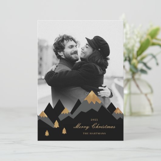 Moderne Elegante Goldberge Foto Weihnachten (Stehend Vorderseite)