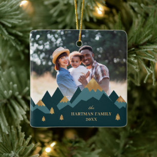 Moderne elegante Goldberge Foto Weihnachten Keramikornament