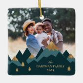 Moderne Elegante Goldberge Foto Weihnachten Keramikornament (Vorderseite)