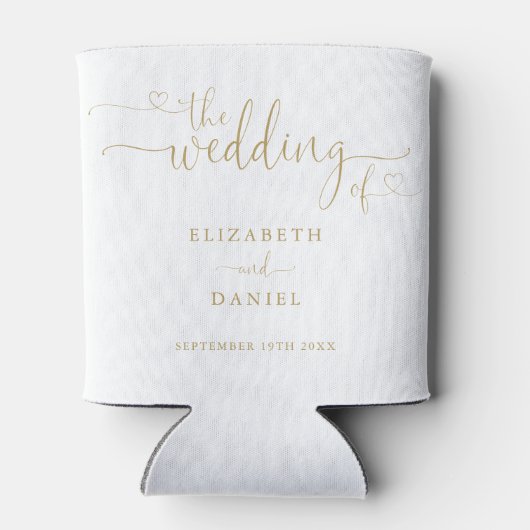 Moderne elegante Golden Heart Script Wedding Dosenkühler (Rückseite)