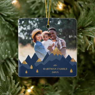 Moderne elegante goldene Berge Foto Weihnachten Keramikornament