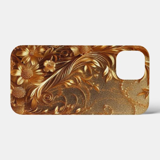 Moderne, elegante goldene Blütenkurve Case-Mate iPhone Hülle (Rückseite (Horizontal))
