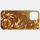 Moderne, elegante goldene Blütenkurve Case-Mate iPhone Hülle (Rückseite (Horizontal))