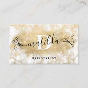 Moderne elegante goldene Glitter-Marmor-Friseuse Visitenkarte