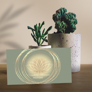 Moderne elegante goldene Kreise Lotus Salbei Grün Visitenkarte
