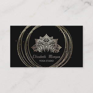 Moderne elegante goldene Kreise Lotus Schwarz Visitenkarte