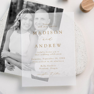 Moderne elegante goldene Schrift Hochzeit Pergament Einladungen