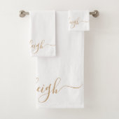 Moderne elegante Goldene Schrift Name Weiß Badhandtuch Set (Insitu)