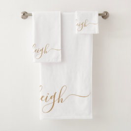 Moderne elegante Goldene Schrift Name Weiß Badhandtuch Set