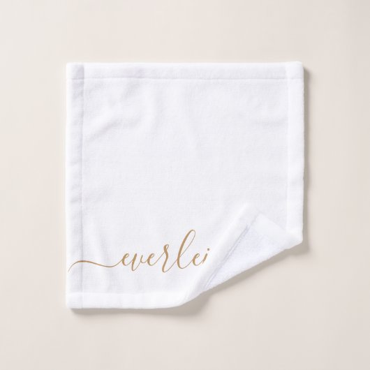 Moderne elegante Goldene Schrift Name Weiß Badhandtuch Set (Waschlappen)
