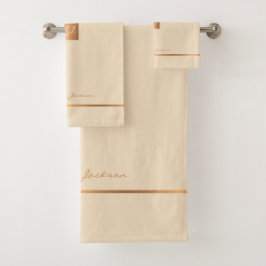 Moderne, elegante, goldfarbene mit Monogramm Strei Badhandtuch Set