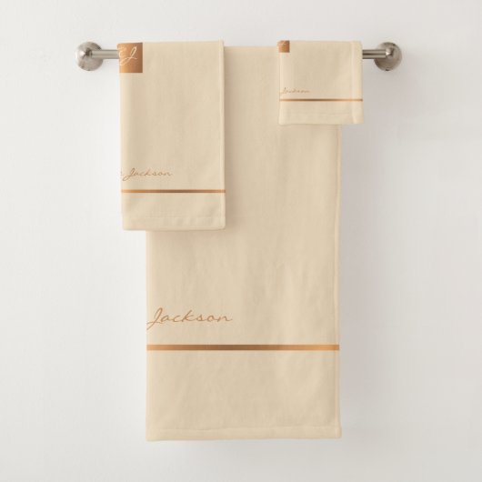 Moderne, elegante, goldfarbene mit Monogramm Strei Badhandtuch Set (Insitu)