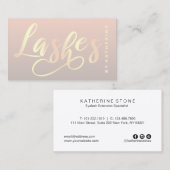 Moderne, elegante goldfarbene, rosa und graue Lash Visitenkarte (Vorne/Hinten)