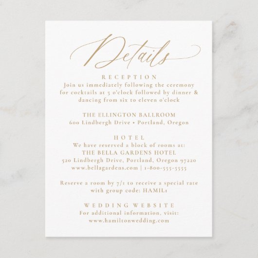 Moderne elegante Goldkalligraphie Begleitkarte (Vorderseite)