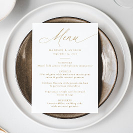 Moderne elegante Goldkalligraphie-Hochzeit Menükarte