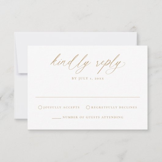 Moderne elegante Goldkalligraphie-Hochzeit RSVP Karte (Vorderseite)
