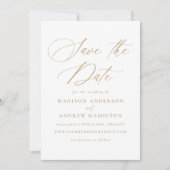 Moderne elegante Goldkalligraphie-Hochzeit Save The Date (Vorderseite)