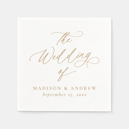 Moderne elegante Goldkalligraphie-Hochzeit Serviette (Vorderseite)