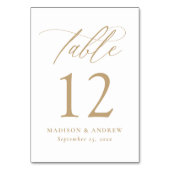 Moderne elegante Goldkalligraphie-Hochzeit Tischnummer (Vorderseite)