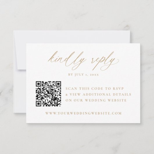 Moderne elegante Goldkalligraphie QR Code Hochzeit RSVP Karte (Vorderseite)