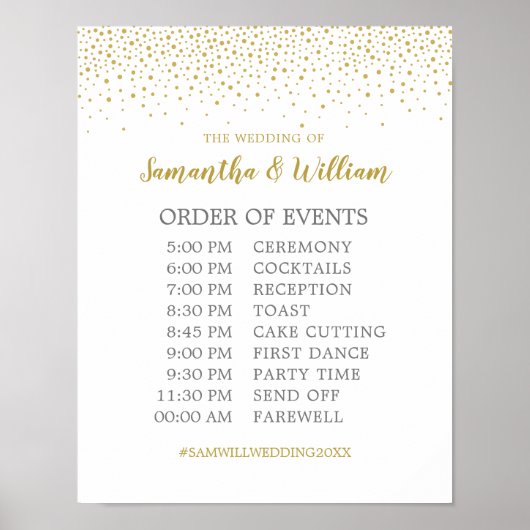Moderne elegante Goldmedaille Confetti Hochzeitspl Poster (Vorne)