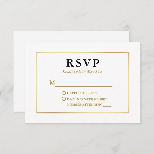 Moderne elegante Goldrahmen RSVP Karte (Vorne/Hinten)