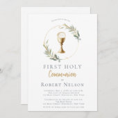Moderne elegante Goldrunde Erstkommunion Einladung (Vorne/Hinten)