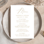 Moderne, elegante GoldskriptWedding Menükarte<br><div class="desc">Einfaches und elegantes Hochzeitsmenü mit "Menü",  das in einem modernen goldenen Skript mit einem weißen Hintergrund oder Farbe Ihrer Wahl angezeigt wird. Persönlich gestalten Sie das goldene Hochzeitsmenü mit Ihren Namen,  Ihrem Hochzeitsdatum und Ihren Menüinformationen. Entworfen,  um mit unserer Hochzeitskollektion "Moderne Elegance" zu koordinieren.</div>