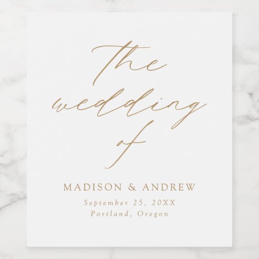 Moderne, elegante GoldskriptWedding Weinetikett (Einzelnes Label)