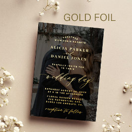 Moderne, elegante Goldüberlagerung Foto Schwarze H Folieneinladung