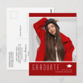 Moderne elegante Graduate Foto Rote Ankündigung Postkarte (Vorne/Hinten)