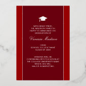 Moderne elegante Graduate Red Foto Foil Card Folieneinladung (Rückseite)