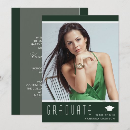 Moderne Elegante Graduate Stilvolles Foto Grün Ankündigung (Vorne/Hinten)