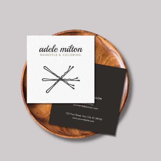 Moderne, elegante, grau-weiße Bobby-Buttone Haarst Quadratische Visitenkarte