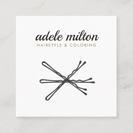 Moderne, elegante, grau-weiße Bobby-Buttone Haarst Quadratische Visitenkarte (Vorderseite)