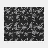 Moderne elegante, graue Blätter Schwarz Fleecedecke (Vorderseite (Horizontal))