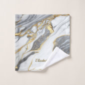 Moderne Elegante graue Marmorkunst Imitate Gold Gl Badhandtuch Set (Waschlappen)