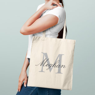Moderne elegante graue Monogramm-Initiale Name Tragetasche