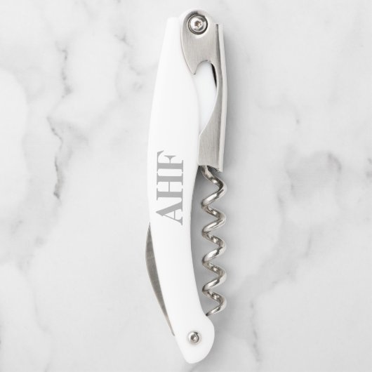 Moderne, elegante graue Monogramm-Initialen Kellnermesser (Rückseite)