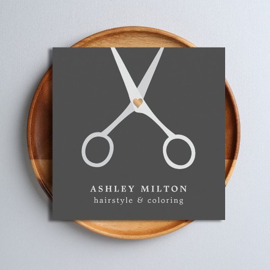 Moderne Elegante Graue Silberschere Haarstylistin Quadratische Visitenkarte