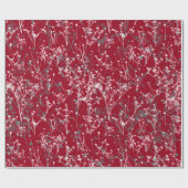 Moderne, elegante graue Wildblumen auf Burgund Rot Geschenkpapier (Flach)