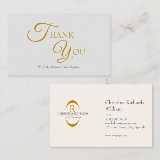 Moderne, elegante Gray and Gold Dankeschön Card Visitenkarte (Vorne/Hinten)