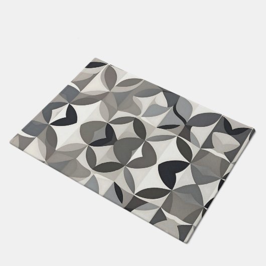 Moderne Elegante Gray Floral Fußmatte (Schrägansicht)