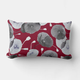Moderne Elegante Gray Poppy Blume Burgund Lendenkissen